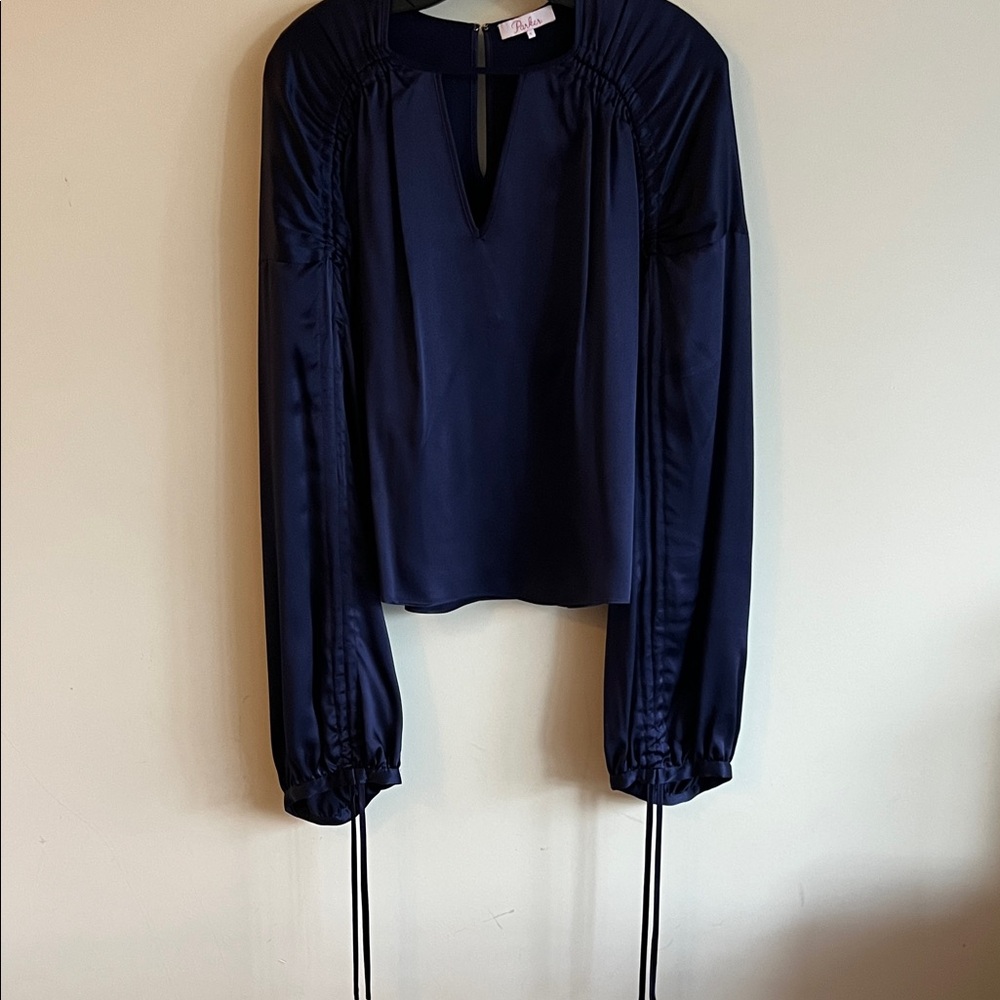 Parker Midnight Blue Blouse with Keyhole Detail